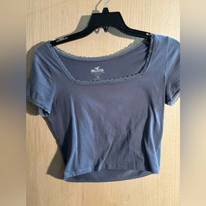 Blue Square Neck Lace Baby Tee